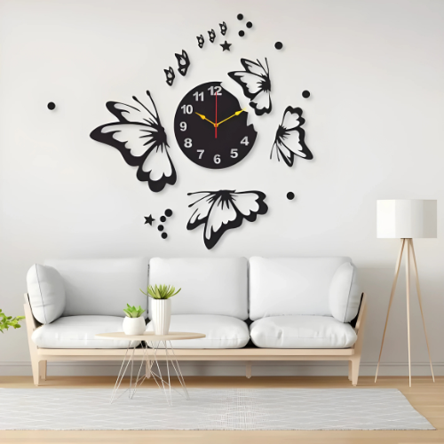 Butterflies with Stars Wall Clock – Modern 3D Decorative Clock for Living Room & Bedroom