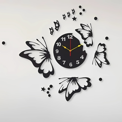 Butterflies with Stars Wall Clock – Modern 3D Decorative Clock for Living Room & Bedroom