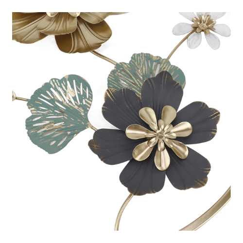 Decorative flower with gold and black petals on a white background