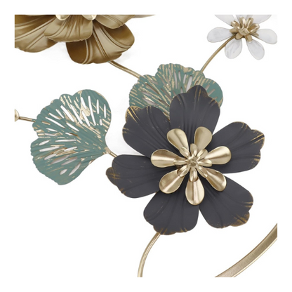 Decorative flower with gold and black petals on a white background