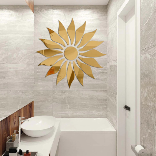 Bathroom interior with a large decorative mirror on the wall